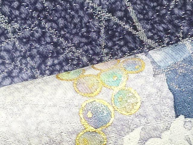 平和屋着物○太鼓柄袋帯 霞葡萄蔦の葉文 銀通し地