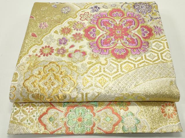 平和屋着物●六通柄袋帯　唐織　雪輪亀甲正倉院花文　金銀糸　正絹　逸品　DAAV9218ob