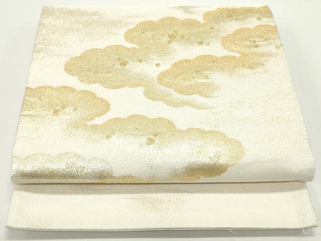 平和屋着物●綴れ　太鼓柄袋帯　霞雲文　象牙色　金銀糸　正絹　逸品　DAAV9219ob