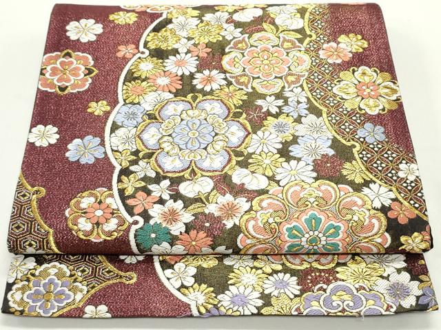 平和屋着物●六通柄袋帯　唐織　七宝雪輪花文　金糸　正絹　逸品　DAAV9230ob