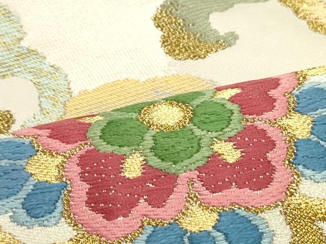 平和屋着物○六通柄袋帯 唐織 花筏文 金糸 正絹 逸品 CAAU9526hy