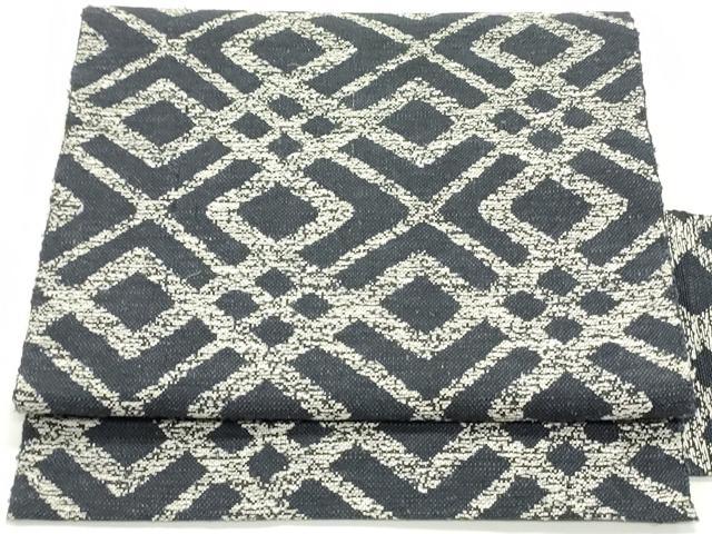 平和屋着物●八寸名古屋帯　紬地　幾何学文様　濃藍色　正絹　逸品　DAAV9236ob