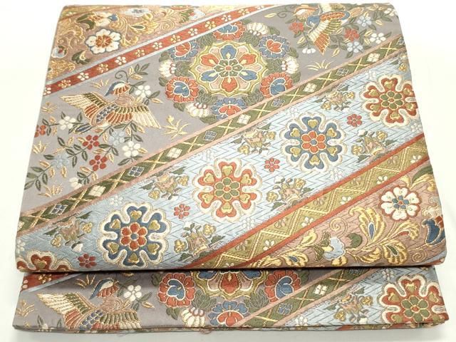 平和屋着物●六通柄袋帯　唐織　名物裂向かい鳥更紗花唐草文　金糸　正絹　逸品　DAAV9237ob