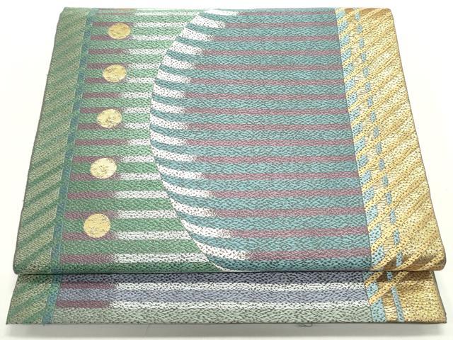 平和屋着物●六通柄　本袋帯　幾何学間道　金糸　正絹　逸品　未使用　DAAV9249ob