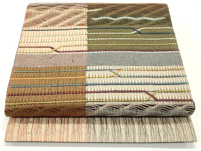 平和屋着物▽太鼓柄袋帯　スリーシーズン　春夏秋　すくい織　変わり横段文　正絹　逸品　未使用　DAAV9263ob