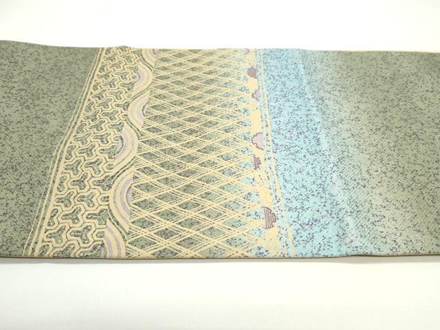 平和屋着物○中嶋まさひろ 蝋彩染作家 六通柄袋帯 手描き 流水