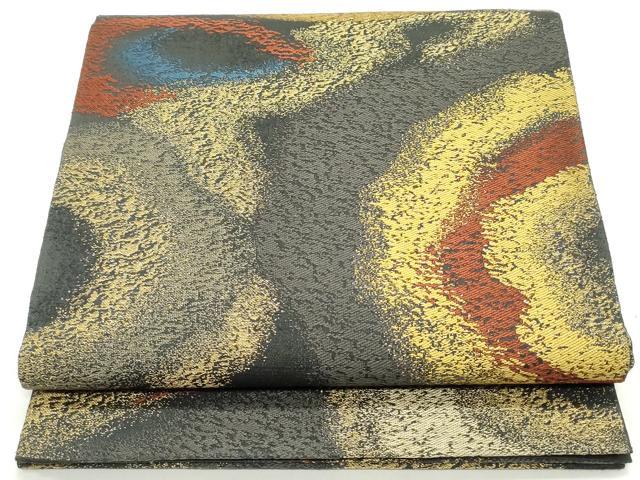 平和屋着物●全通柄袋帯　霞文　金糸　正絹　逸品　DAAV9279ob