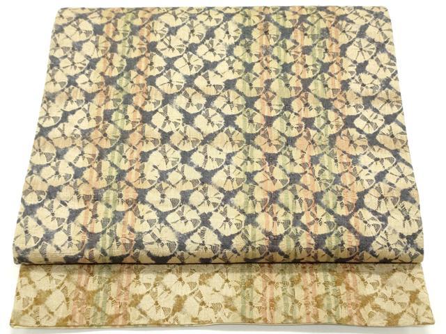 平和屋着物●両面　全通柄袋帯　紬地　雲絞り　抽象文様　正絹　逸品　DAAV9290ob