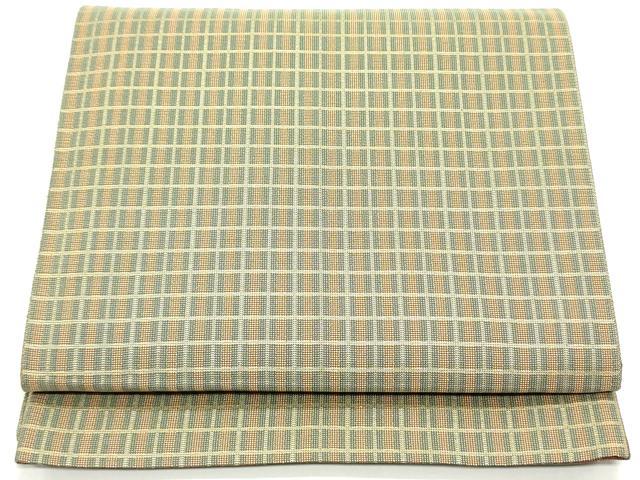 平和屋着物●両面　全通柄袋帯　草木染　格子柄　金糸　正絹　逸品　未使用　DAAV9291ob