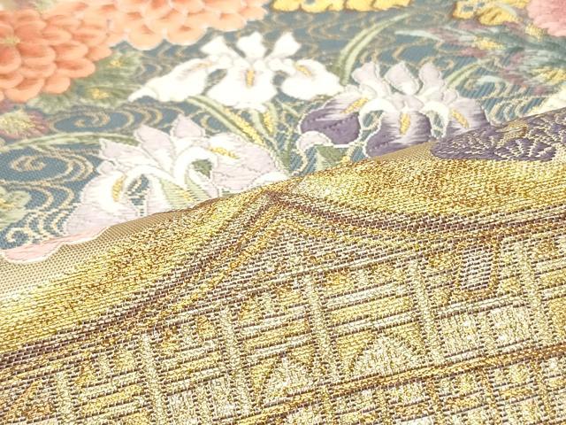 平和屋着物○西陣 長嶋成織物 ながしま帯 六通柄袋帯 金閣寺絢