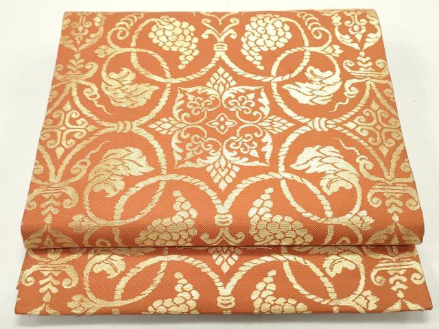 平和屋着物●九寸開き名古屋帯　葡萄唐草文　金糸　正絹　逸品　DAAV9308ob