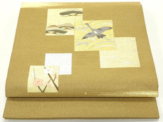 平和屋着物●本綴れ　太鼓柄袋帯　作家物　色紙重ね飛鶴梅松文　金銀糸　正絹　逸品　DAAV9310ob