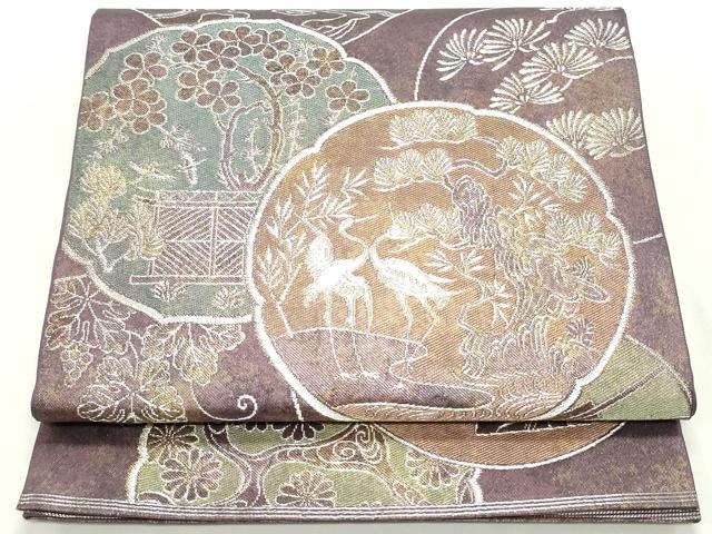 平和屋着物●西陣　川島織物　六通柄　本袋帯　雪輪群鶴花松文　金銀糸　引箔　三越扱い　正絹　逸品　DAAV9322ob