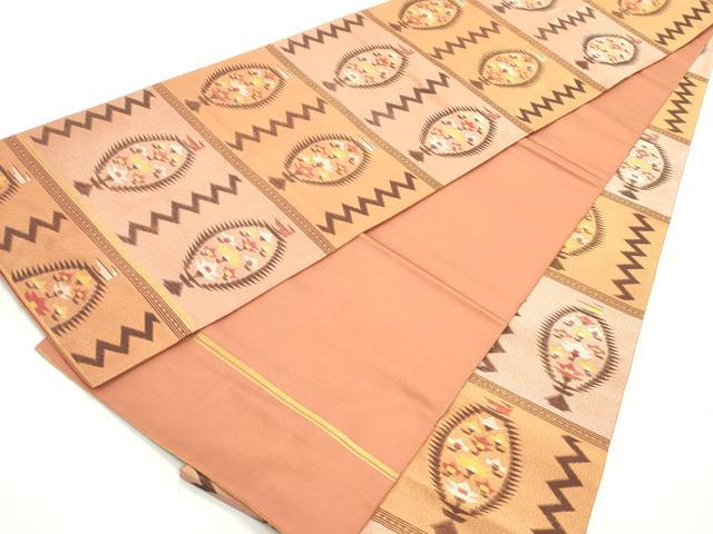 平和屋着物○織物一筋名門 織悦 全通柄 本袋帯 陶器更紗花横段文 金糸