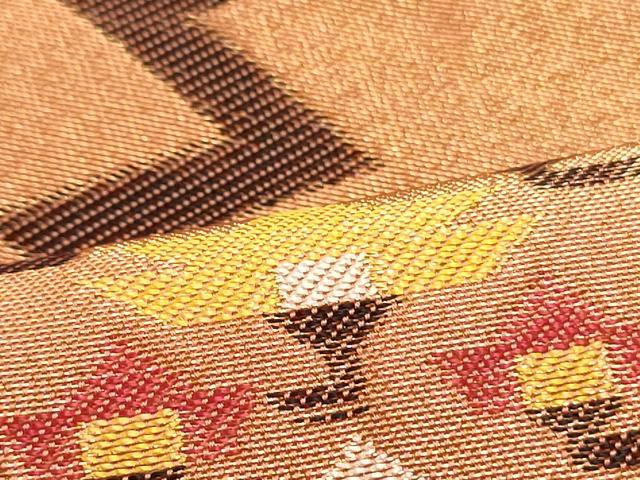 平和屋着物○織物一筋名門 織悦 全通柄 本袋帯 陶器更紗花横段文 金糸