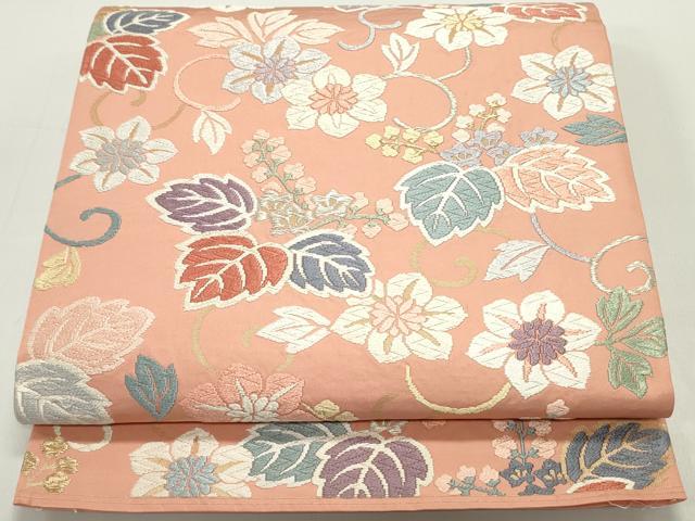 平和屋着物●六通柄袋帯　唐織　花唐草文　金銀糸　正絹　逸品　DAAV9359ob