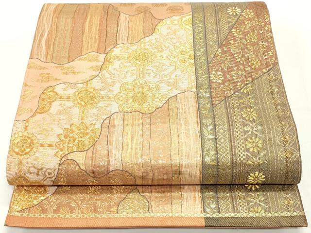 平和屋着物●六通柄袋帯　切嵌　道長花兎間道　金糸　正絹　逸品　DAAV9364ob