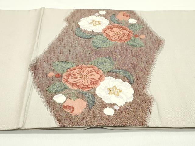 平和屋着物○太鼓柄袋帯 すくい織 松皮菱草花文 金糸 正絹