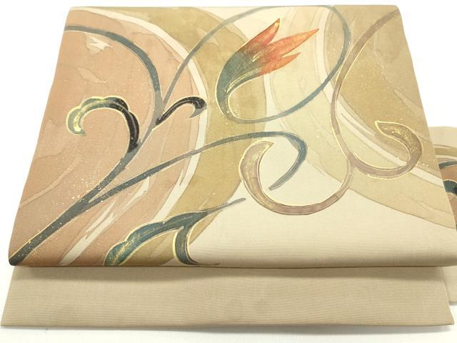 平和屋着物○塩瀬 九寸名古屋帯 七宝更紗花唐草横段文