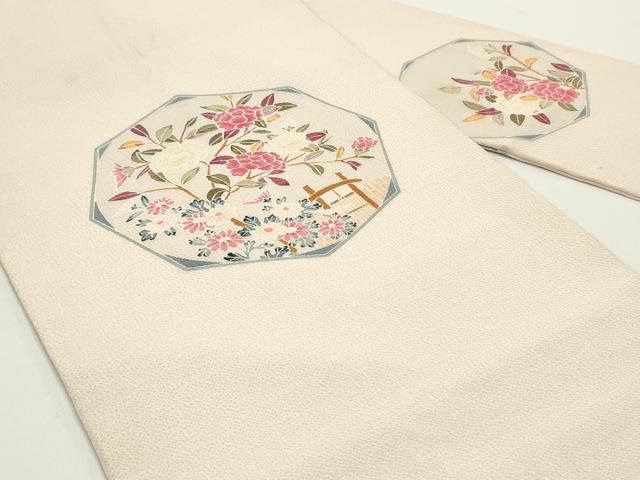 平和屋着物○九寸名古屋帯 友禅 作家物 枝花文 洗柿色