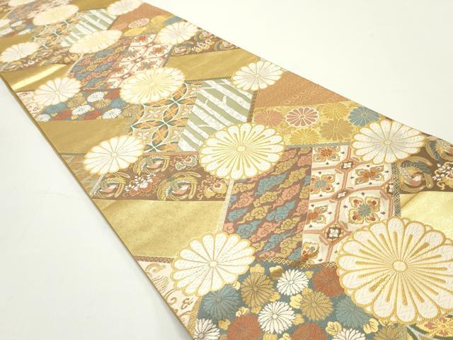 平和屋着物○六通柄袋帯 唐織 切嵌蜀江七宝花文 金糸
