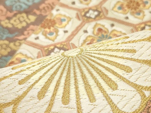 平和屋着物○六通柄袋帯 唐織 切嵌蜀江七宝花文 金糸