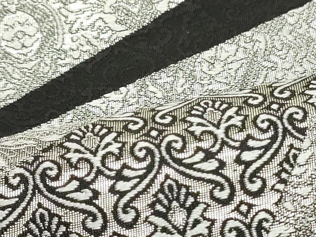 平和屋着物○六通柄袋帯 裂取更紗琴線 黒地 金銀糸 正絹 逸品