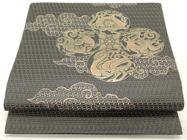 平和屋着物●太鼓柄袋帯　龍　霊芝雪　金糸　正絹　逸品　未使用　DAAV9405ob