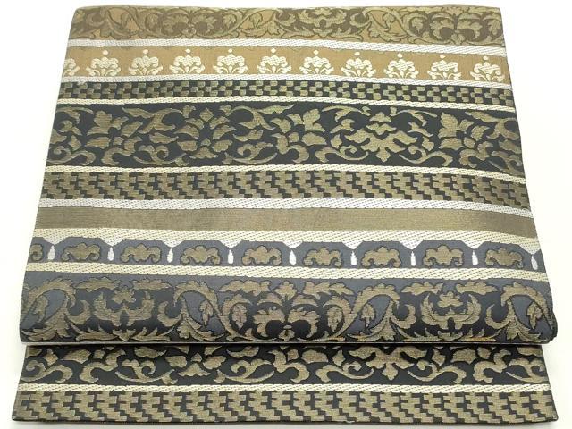 平和屋着物●両面　六通柄袋帯　横段花唐草文　金糸　正絹　逸品　DAAV9407ob