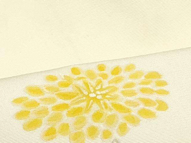 平和屋着物●塩瀬　九寸名古屋帯　作家物　手描き　たんぽぽ　つくし　象牙色　正絹　逸品　DAAV9411ob 平和屋着物○塩瀬 九寸名古屋帯 作家物 手描き たんぽぽ つくし 象牙色