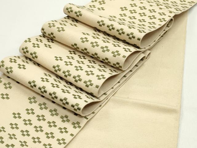 平和屋着物●半幅帯　紬地　花織　花間道　蜂蜜色　綿　DAAV9412ob