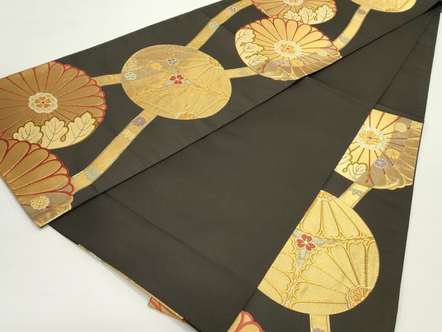 平和屋着物○六通柄袋帯 唐織 立涌菊華文 黒地 金糸 正絹 逸品 未使用
