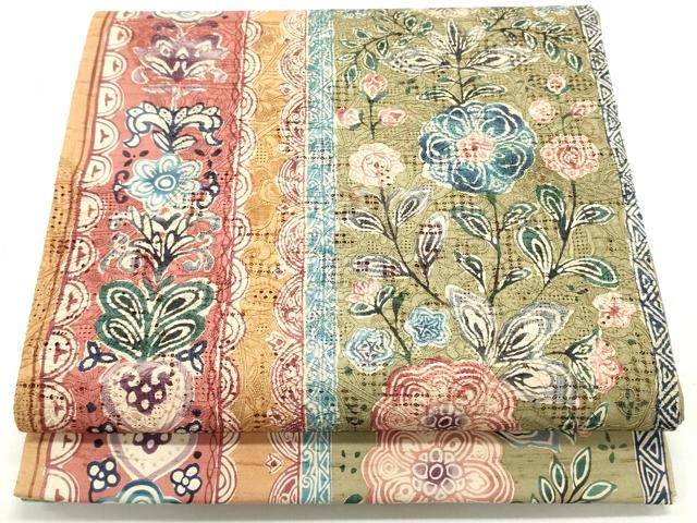 平和屋着物●中国三大刺繍 スワトウ刺繍 汕頭刺繍 相良刺繍 総刺繍 小林文次郎 太鼓柄袋帯 紬地 更紗花間道 正絹 逸品 未使用 DAAV9422ob