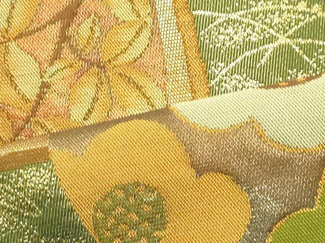 平和屋着物○ワンタッチつけ帯 陶器色紙草花文 金糸 箱付き やまと誂