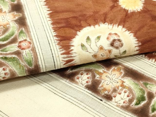 平和屋着物○九寸名古屋帯 紬地 絞り 花鳥丸間道 金彩