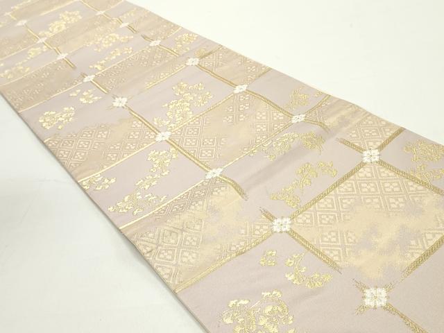 平和屋着物○六通柄袋帯 唐織 市松花唐草菱文 金銀糸
