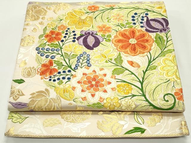 平和屋着物●六通柄袋帯　唐織　更紗花唐草文　金銀糸　正絹　逸品　DAAV9510ob