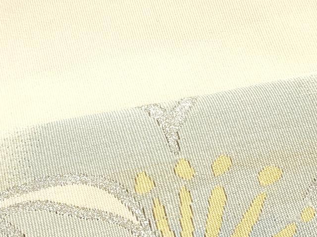 平和屋着物○爪掻き本綴れ 八寸名古屋帯 花唐草文 薄卵色 銀糸 正絹