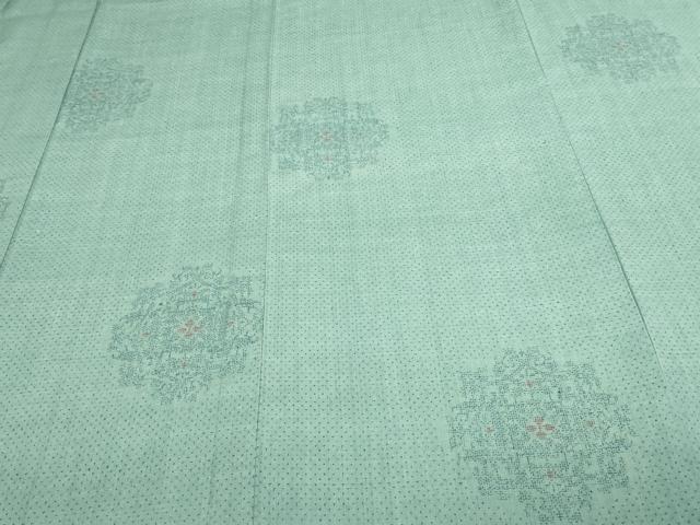 平和屋着物▽本場結城紬 単衣 100亀甲 正倉院花文 正絹