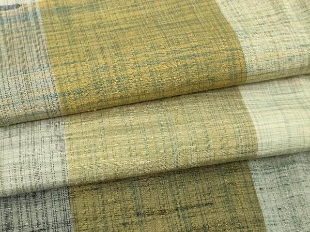 平和屋着物▽上質な紬　単衣　格子　正絹　逸品　DAAV9523sf