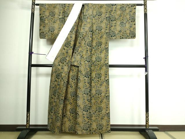 平和屋着物▽上質な紬 単衣 草花文 正絹 逸品 DAAV9536sfの通販はau