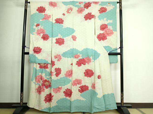 平和屋着物▽豪華振袖　単衣　草花文　金銀彩　正絹　逸品　DAAV9542sf