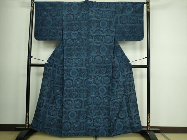 平和屋着物▽上質な紬 　単衣　花鳥唐草文 　正絹　逸品　未使用　DAAV9561sf 平和屋着物▽上質な紬 単衣 花鳥唐草文 正絹 逸品 未使用