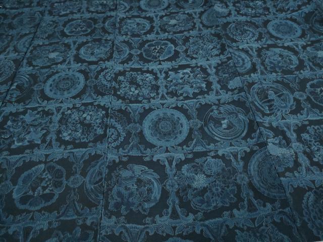 平和屋着物▽上質な紬 単衣 花鳥唐草文 正絹 逸品 未使用