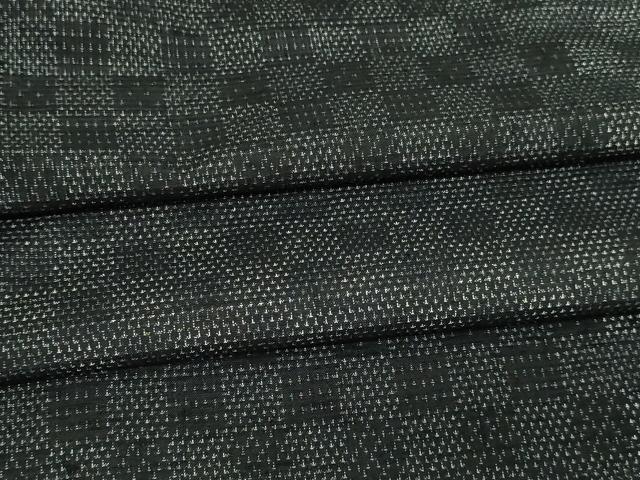 平和屋着物▽上質な紬　単衣　市松文様　正絹　逸品　DAAV9571sf