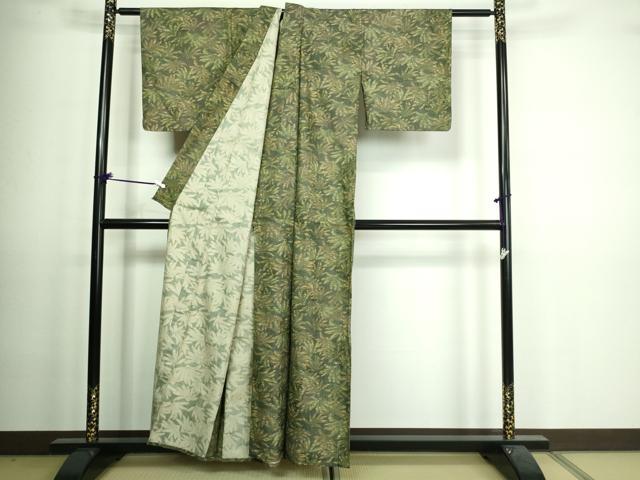平和屋着物▽上質な紬　単衣　110亀甲　草葉文　正絹　逸品　DAAV9586sf 平和屋着物▽上質な紬 単衣 110亀甲 草葉文 正絹 逸品 DAAV9586sfの