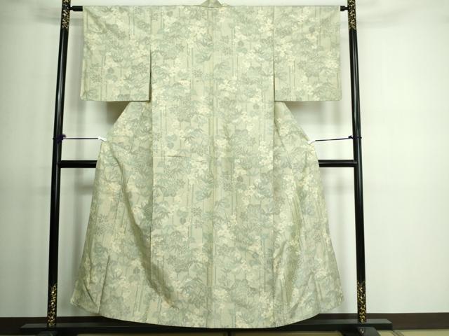 平和屋着物▽上質な紬　単衣　笹竹花文　正絹　逸品　DAAV9617sf 平和屋着物▽上質な紬 単衣 笹竹花文 正絹 逸品 DAAV9617sf 【公式通販】