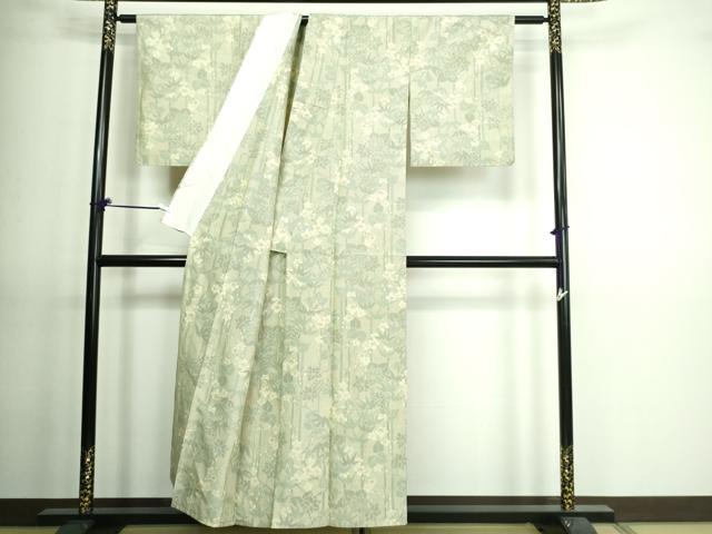 平和屋着物▽上質な紬　単衣　笹竹花文　正絹　逸品　DAAV9617sf 平和屋着物▽上質な紬 単衣 笹竹花文 正絹 逸品 DAAV9617sf 【公式通販】