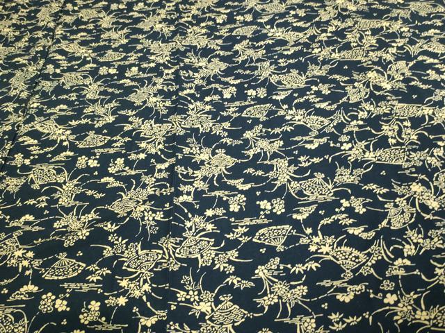 平和屋着物▽上質な小紋　単衣　紬地　扇面草花文　正絹　逸品　DAAV9625sf