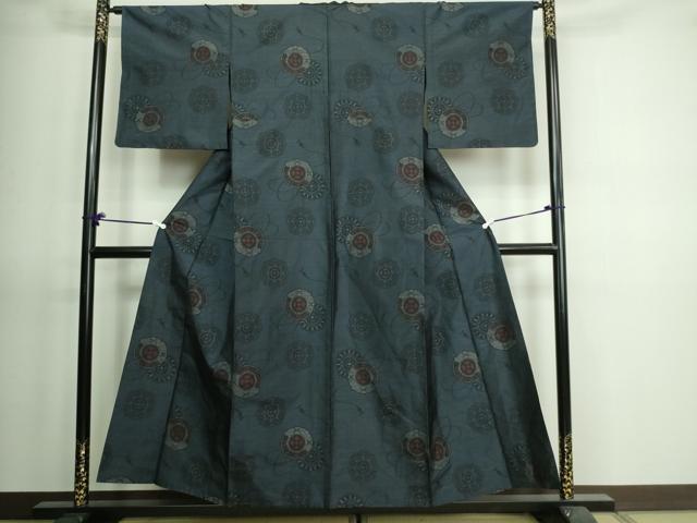 平和屋着物▽本場大島紬　単衣　正倉院花文　正絹　逸品　DAAV9636sf 平和屋着物▽本場大島紬 単衣 正倉院花文 正絹 逸品 DAAV9636sf